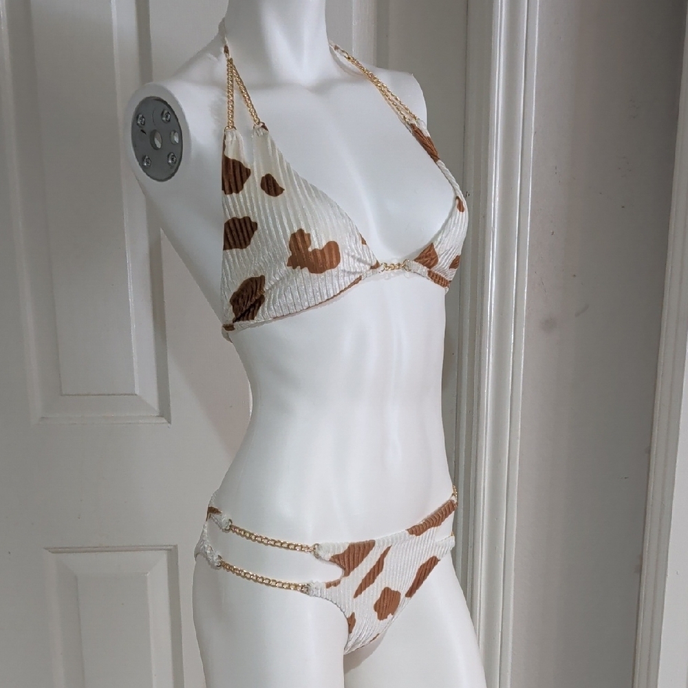 SHEIN Cow Print Chain Bikini Set, Women's Medium